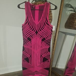 2B Bebe Pink Bodycon Midi Dress V-Neck Sleeveless
